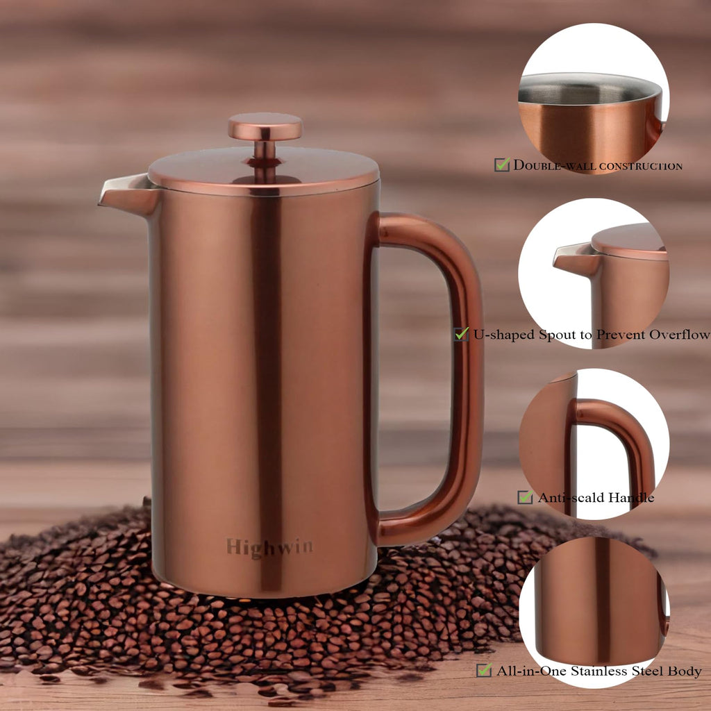 8 Cup Double Wall Insulated Stainless Steel French Coffee Press W8827