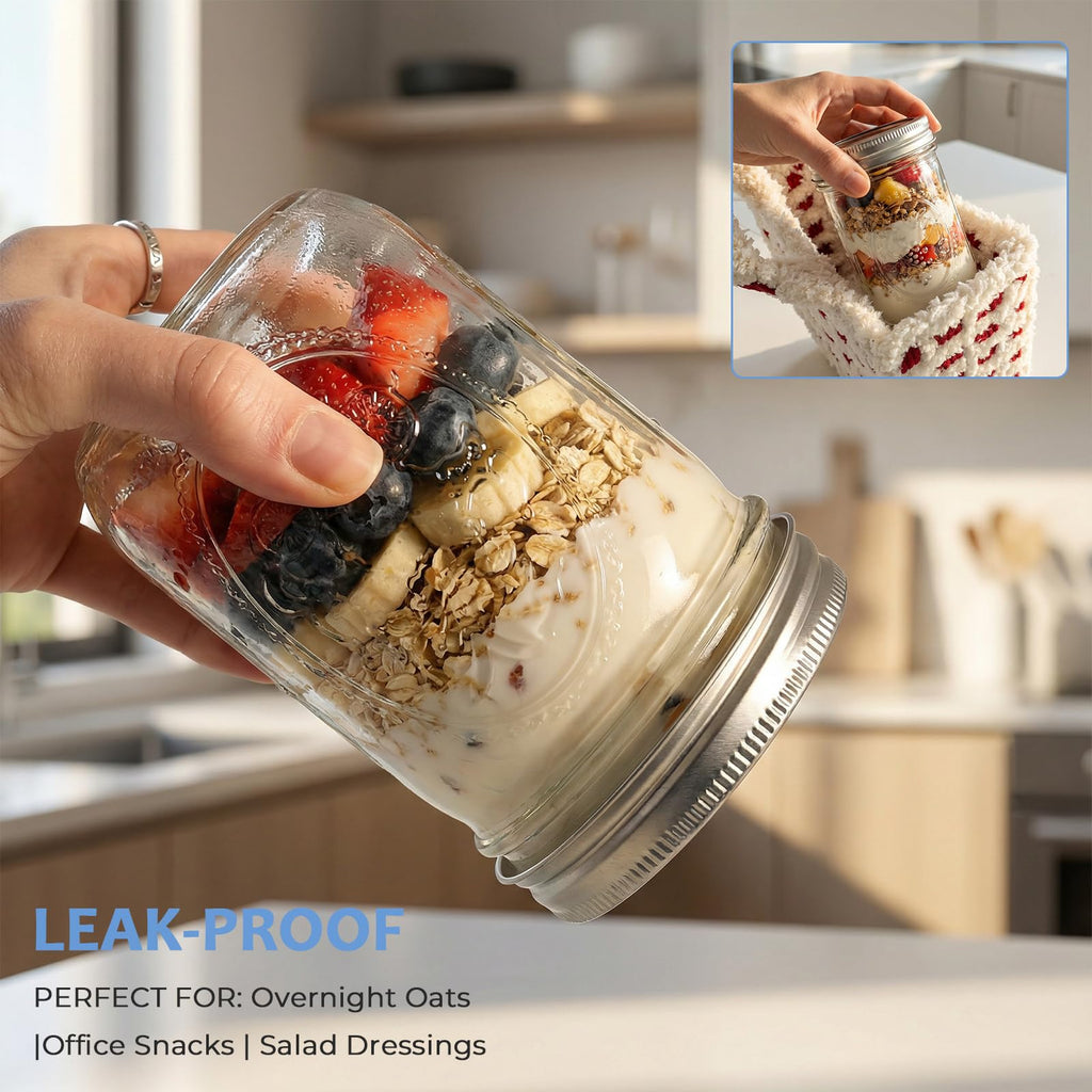 16oz 6-Pack Wide Mouth Glass Mason Jars with Airtight Lids A27921