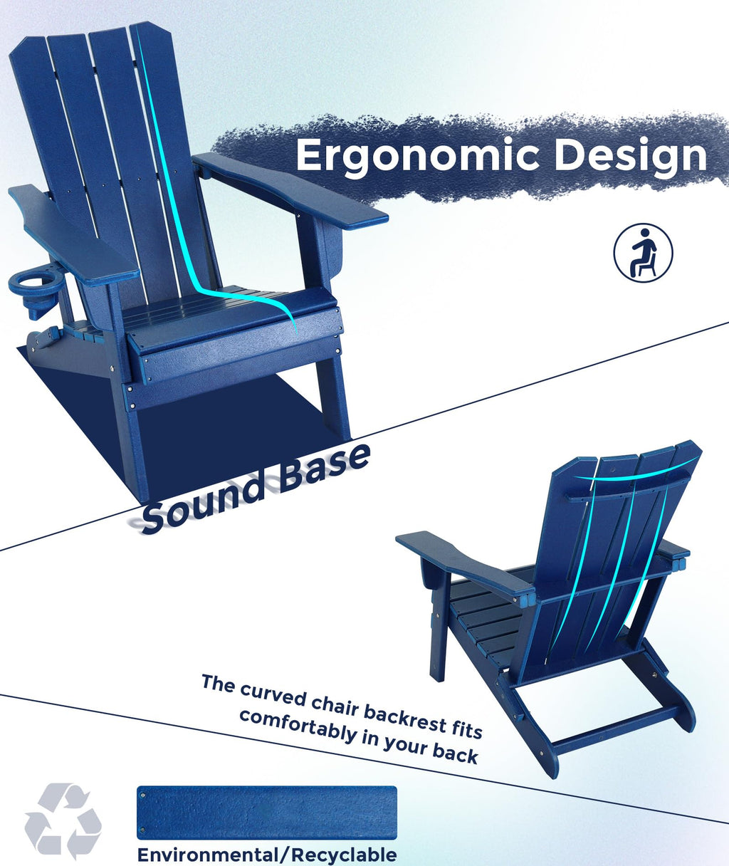 Oversized Folding HDPE Adirondack Chair with Cup Holder, Blue V328