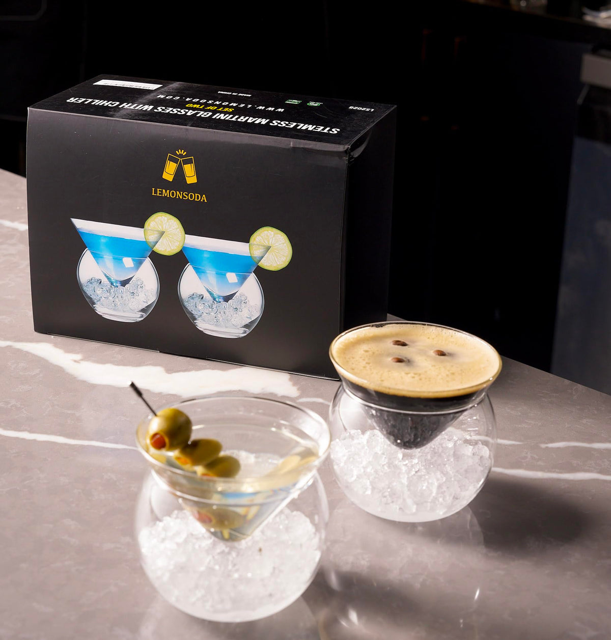 Stemless Martini Glasses with Chiller V59720