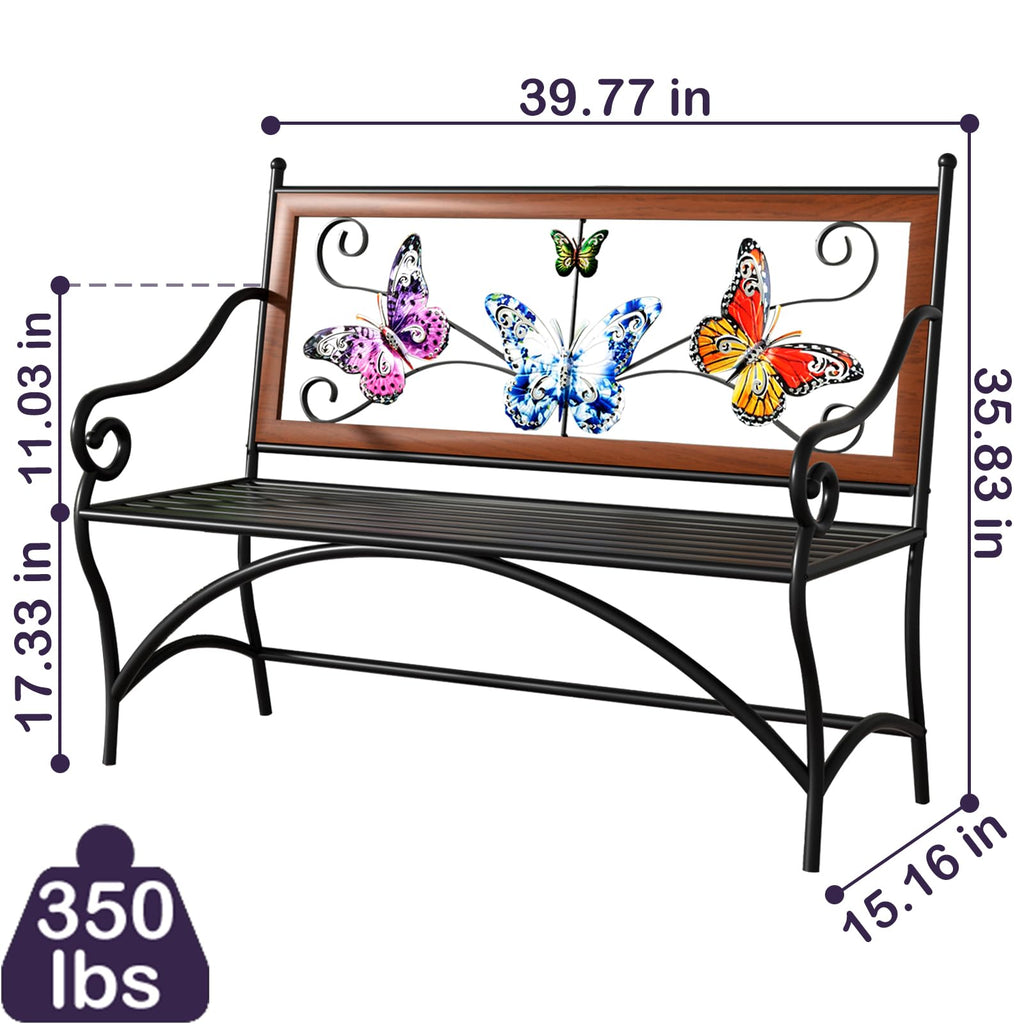 39.7" Black Metal Outdoor Bench with Armrest N350570