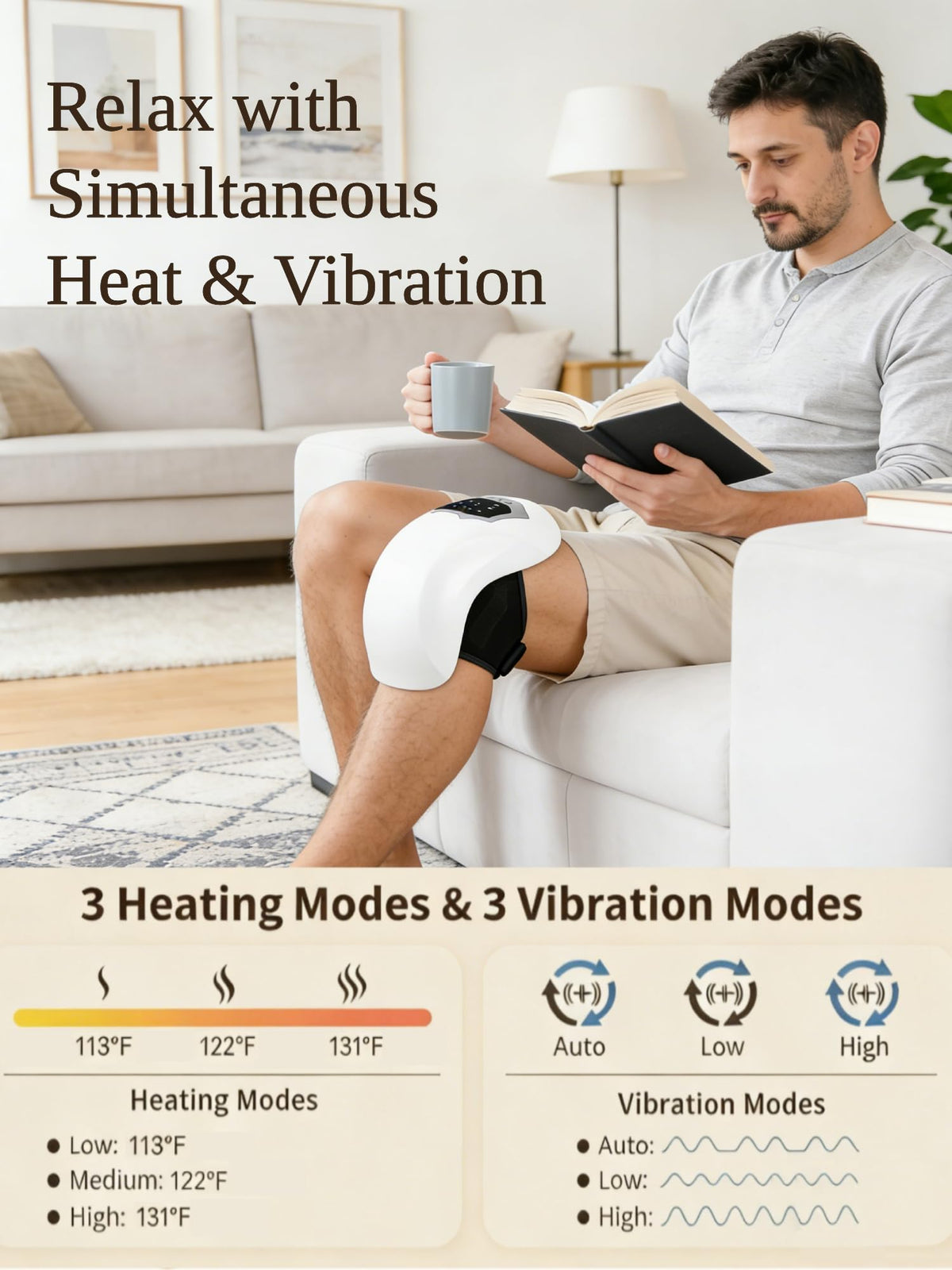 Cordless Portable Knee Massager with 3 Vibration Modes X38830