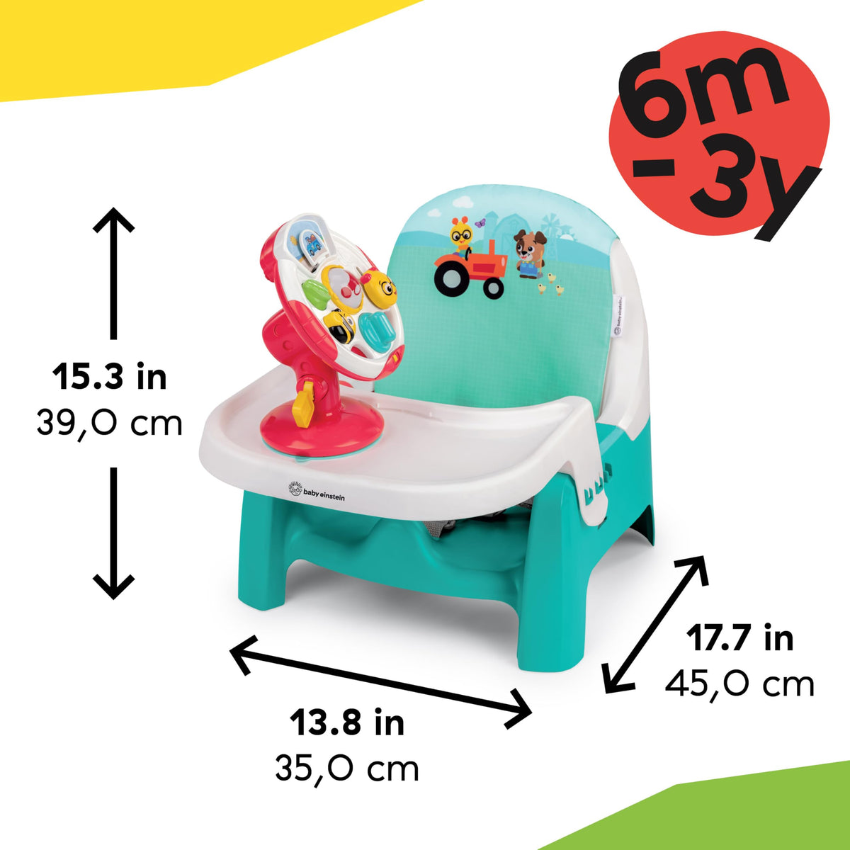 2 in 1 Compact Booster Feeding Seat with Musical Steering Wheel Toy X620