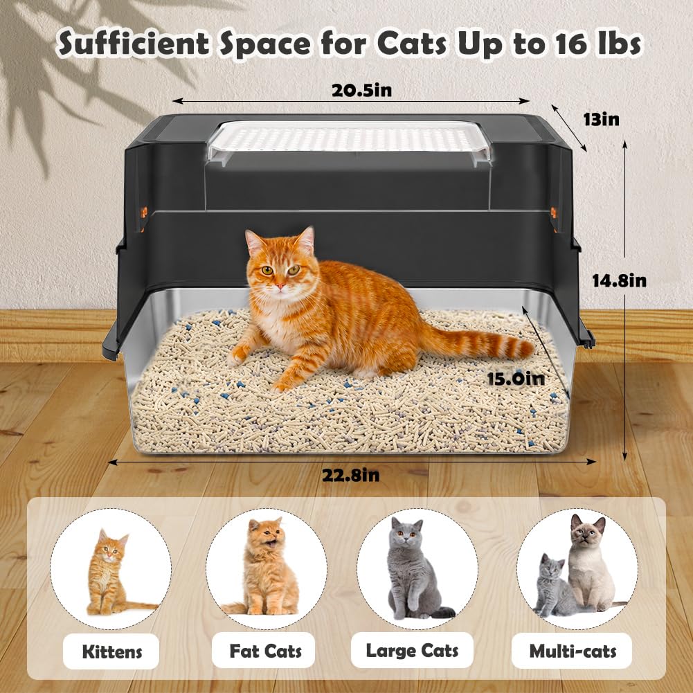 XL Stainless Steel Cat Litter Box with Lid N3052