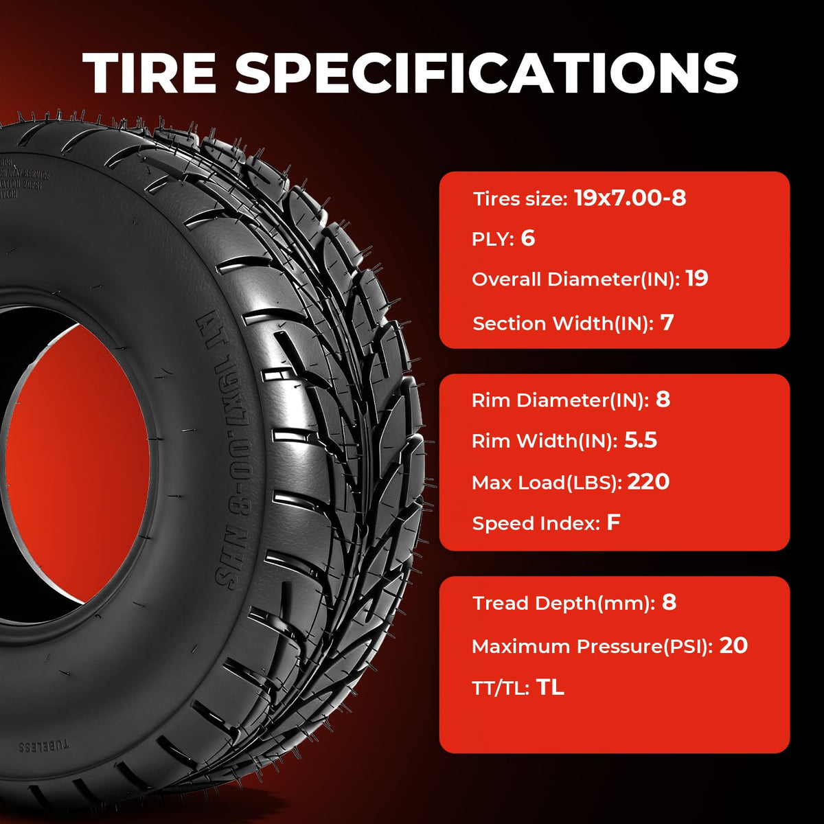 19x7-8 All-Terrain ATV UTV Tires Set of 2 L51179