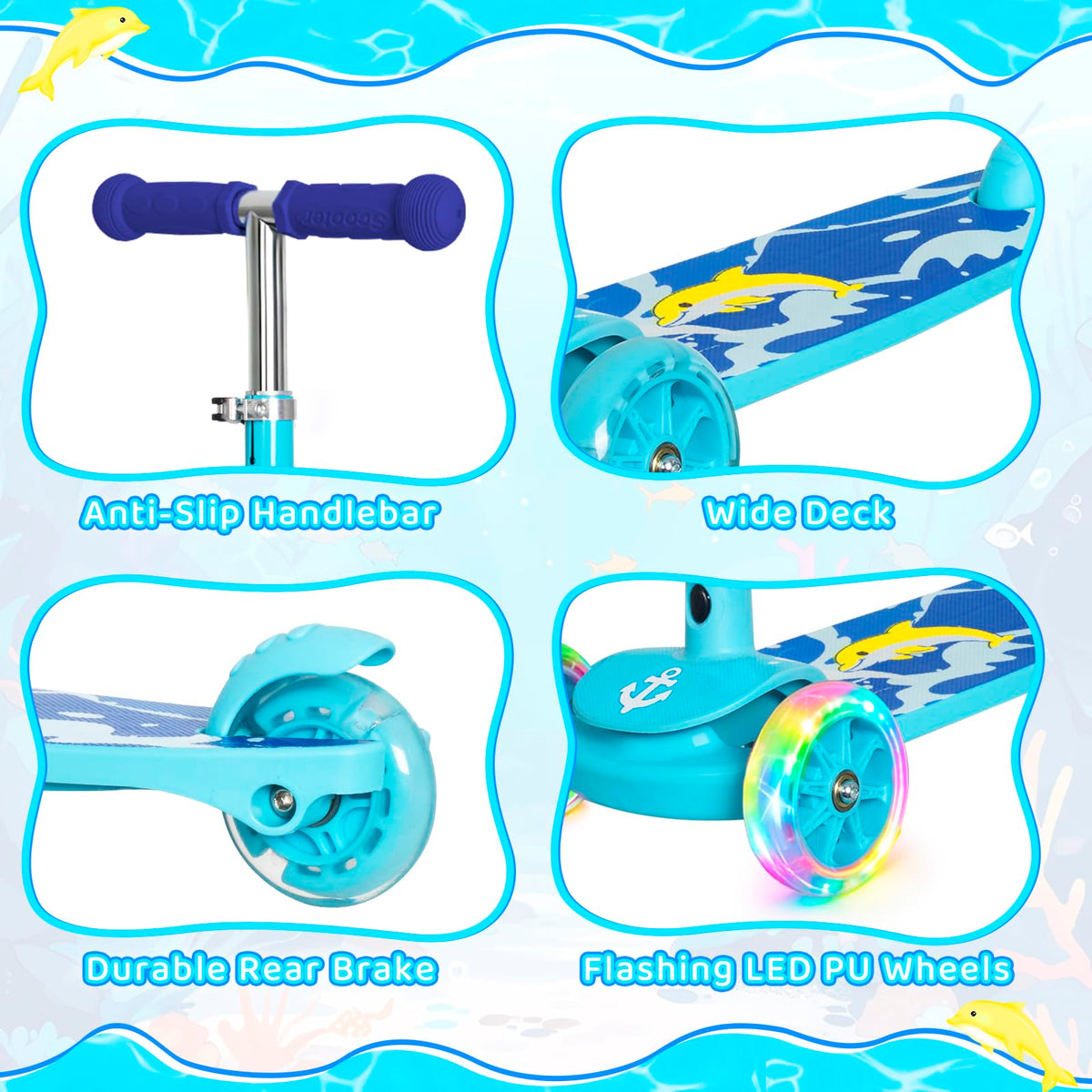 3-Wheel Toddler Kick Scooter with Light-Up Wheels H288