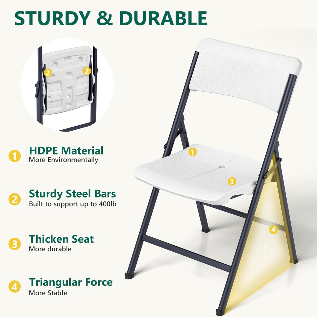 White 4 Pack Plastic Folding Chairs with Metal Frame H8564