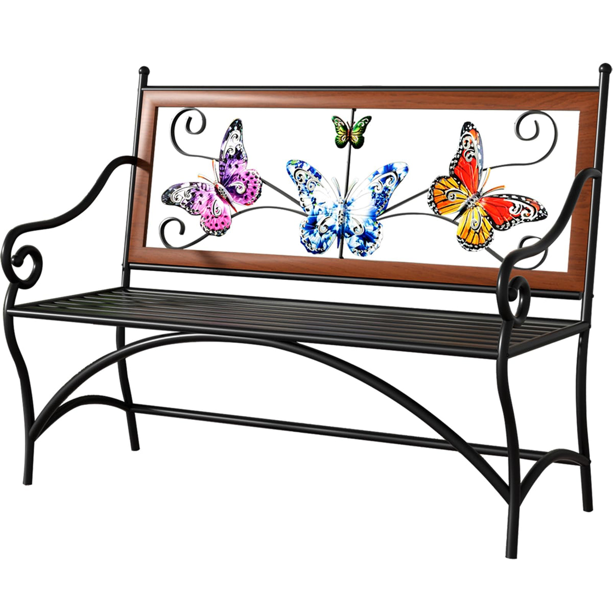 39.7" Black Metal Outdoor Bench with Armrest N350570