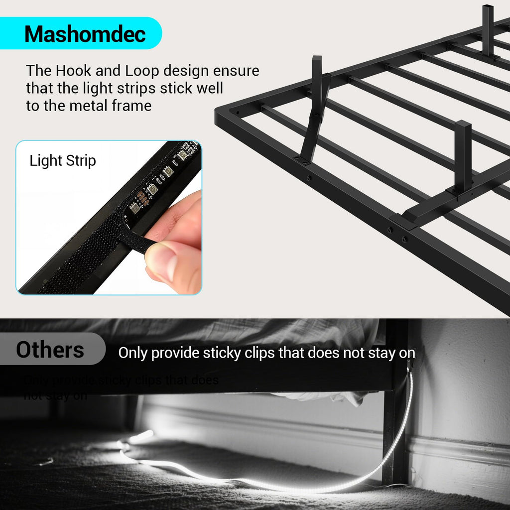 Full Size Metal Platform Bed Frame with LED Lights & Charging Station S246