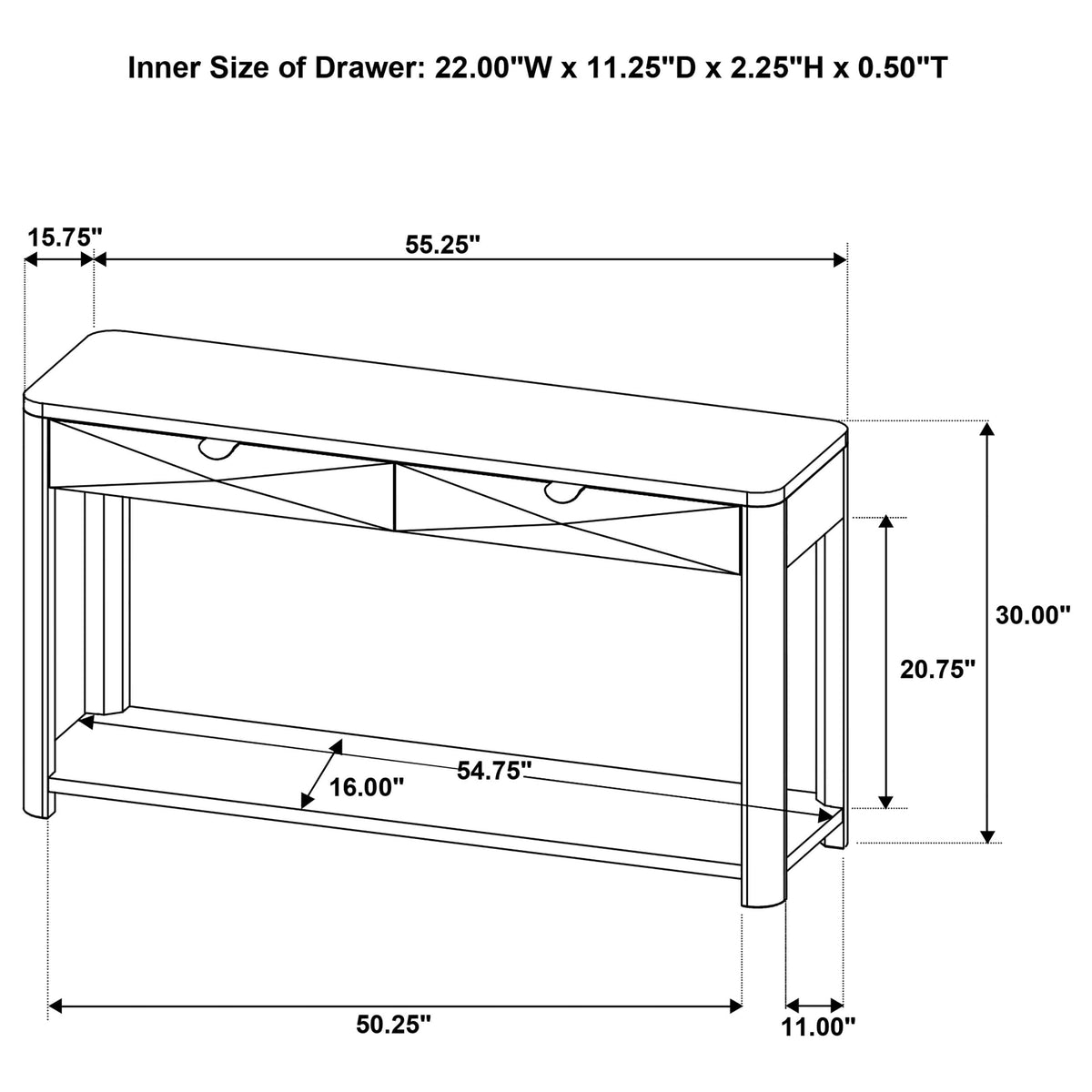 55-Inch Rectangular Console Table K56209