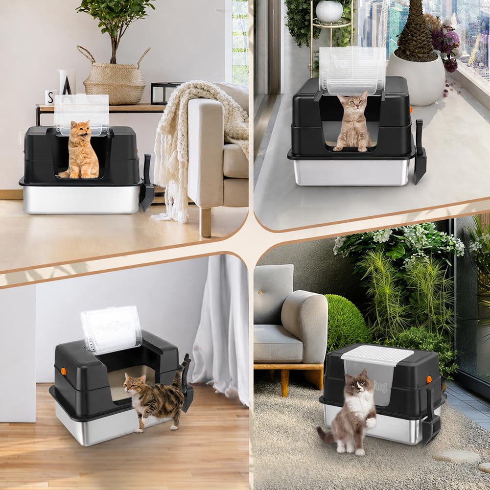XL Stainless Steel Cat Litter Box with Lid N3052