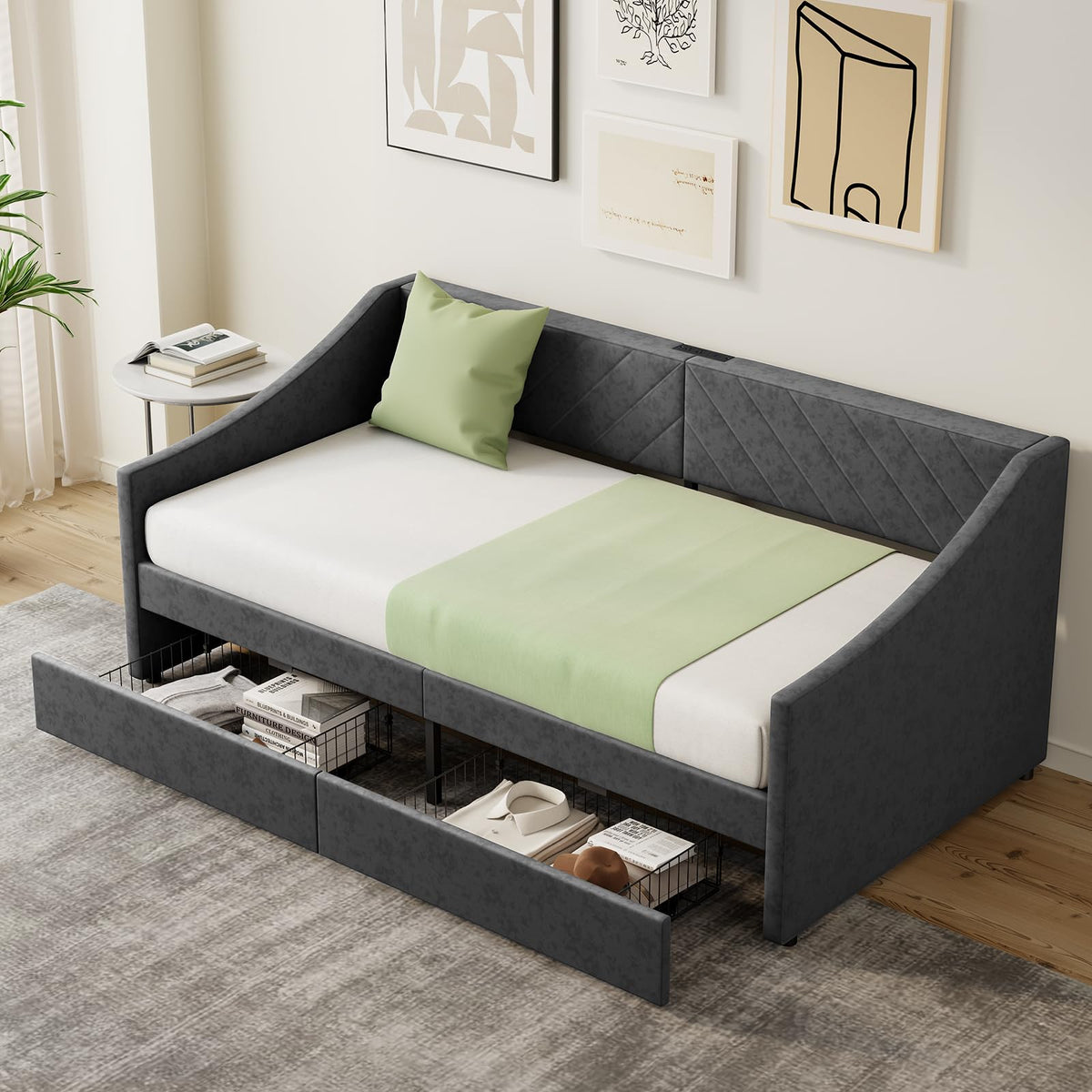Twin Size Upholstered Daybed with 2 Storage Drawers O697