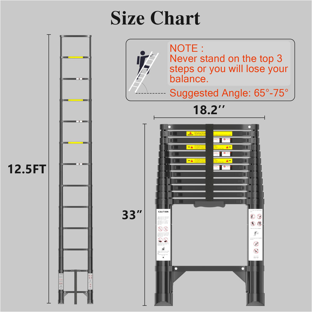 12.5 FT Black Aluminum Telescoping Ladder A300997