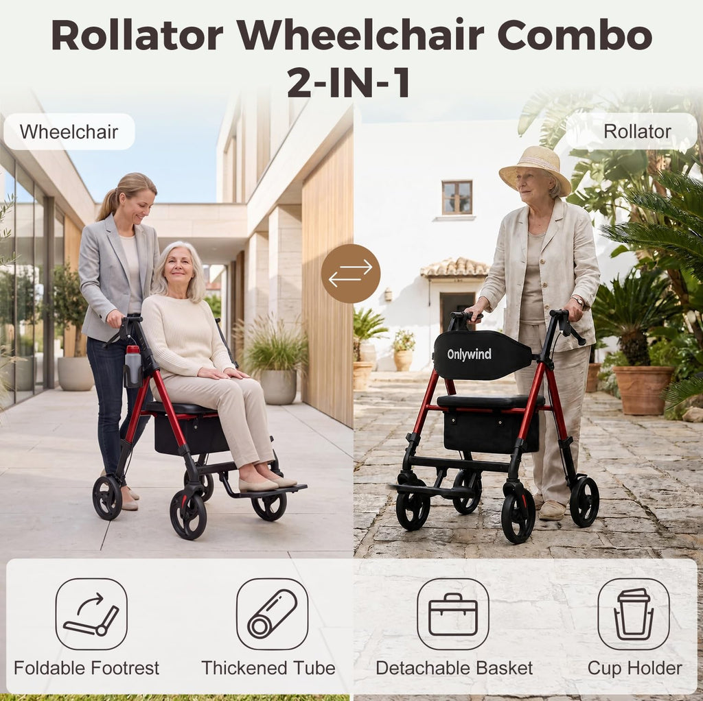Lightweight Rollator Walkers Wheelchair Combo with Seat U975789