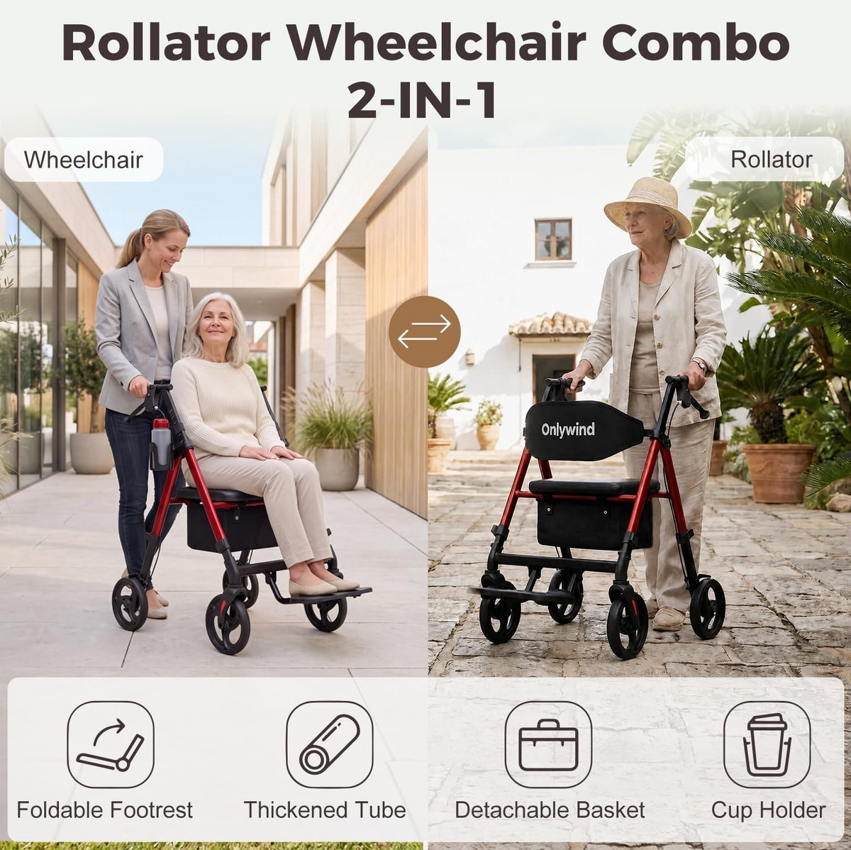 Lightweight Rollator Walkers Wheelchair Combo with Seat U975789