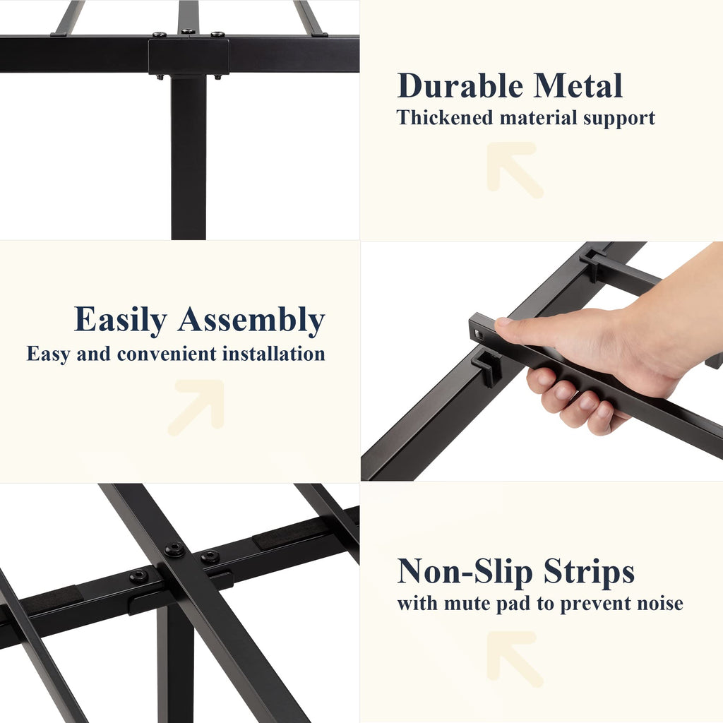 Full Metal Bed Frame with Victorian Iron-Art Headboard, Black A17492