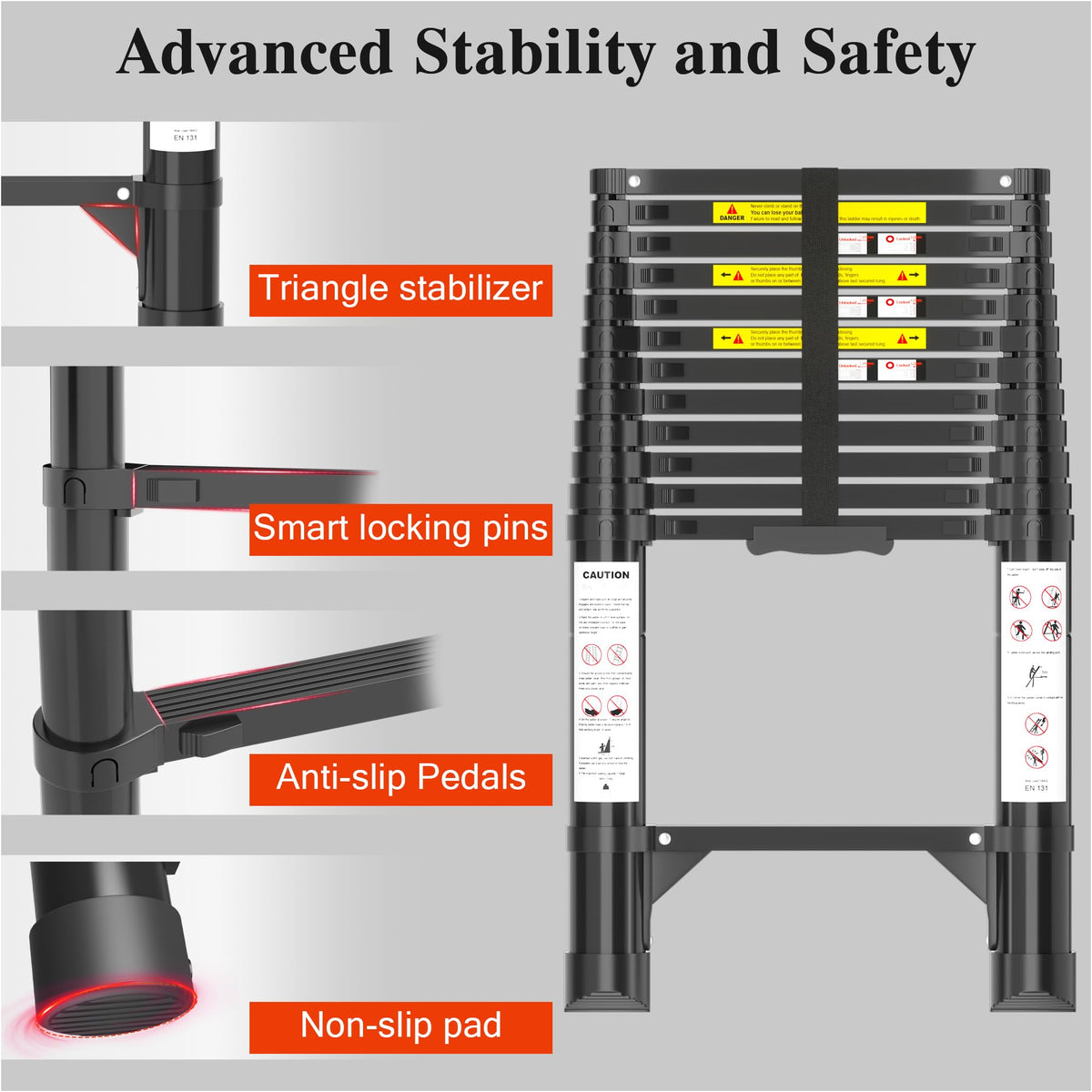 12.5 FT Black Aluminum Telescoping Ladder A300997