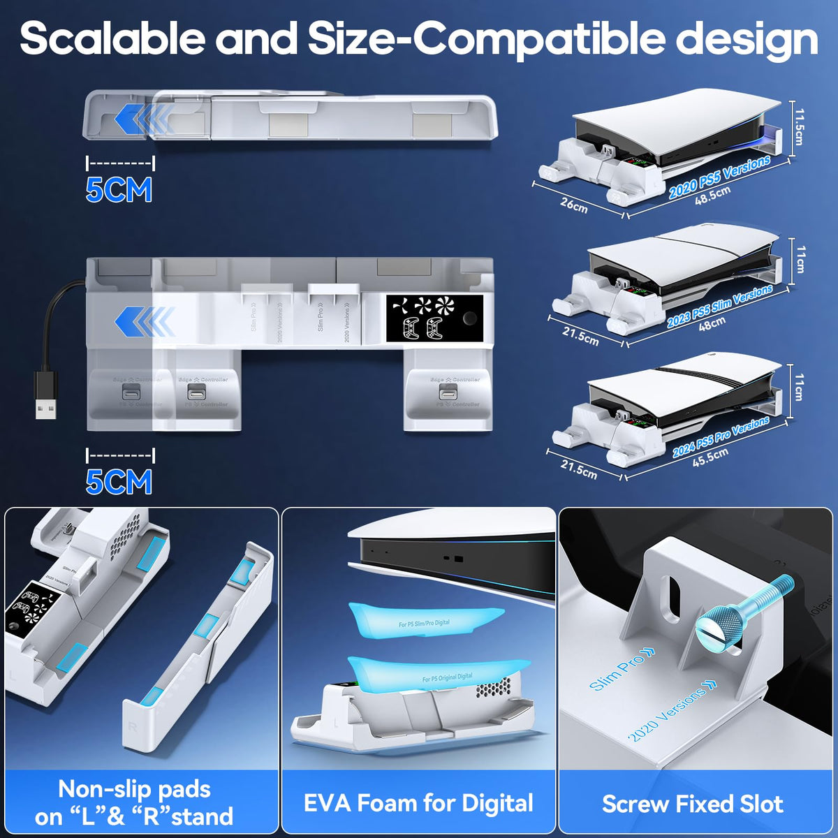 PS5 Horizontal Stand and Cooling Station with Controller Charging Station L13417