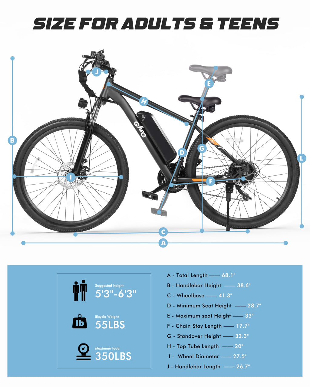 21-Speed 1200W Electric Bike with 48V 10.4Ah Removable Battery Y9422