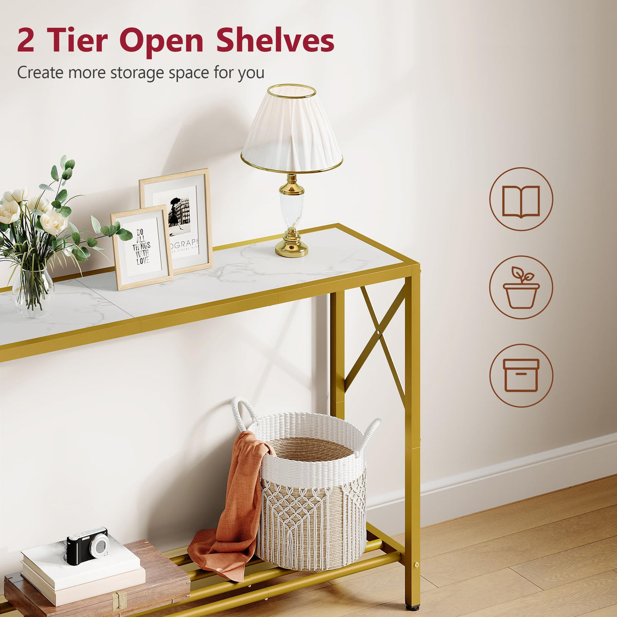 41.8" 2 Tier Gold Console Table with Shelves H524