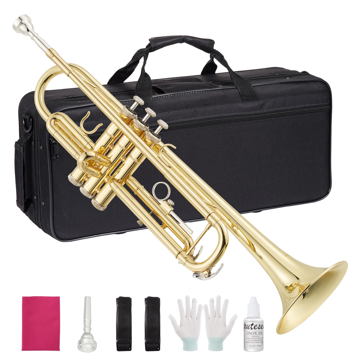 Gold Lacquer Brass Trumpet with Hard Case E8402