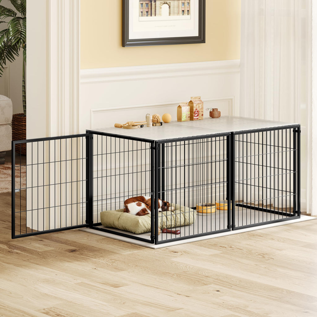 48 Inch Black Metal Dog Crate with Removable Top Cover Y50827