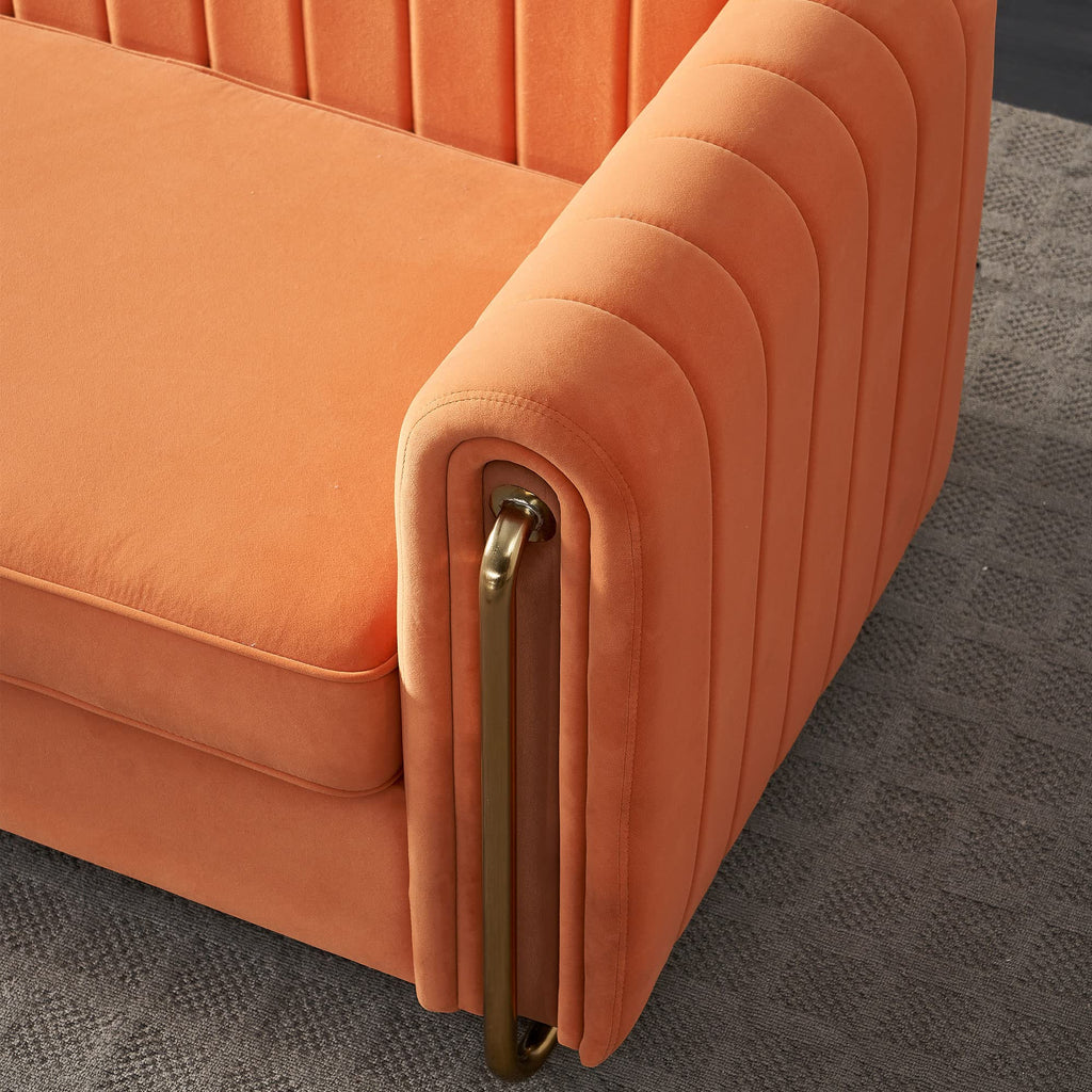 Orange Velvet 3-Seater Sofa with Rolled Arms Y176809