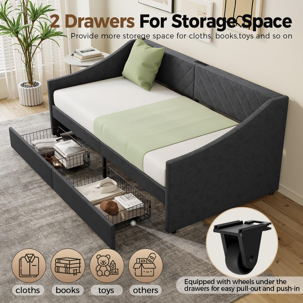 Twin Size Upholstered Daybed with 2 Storage Drawers O697