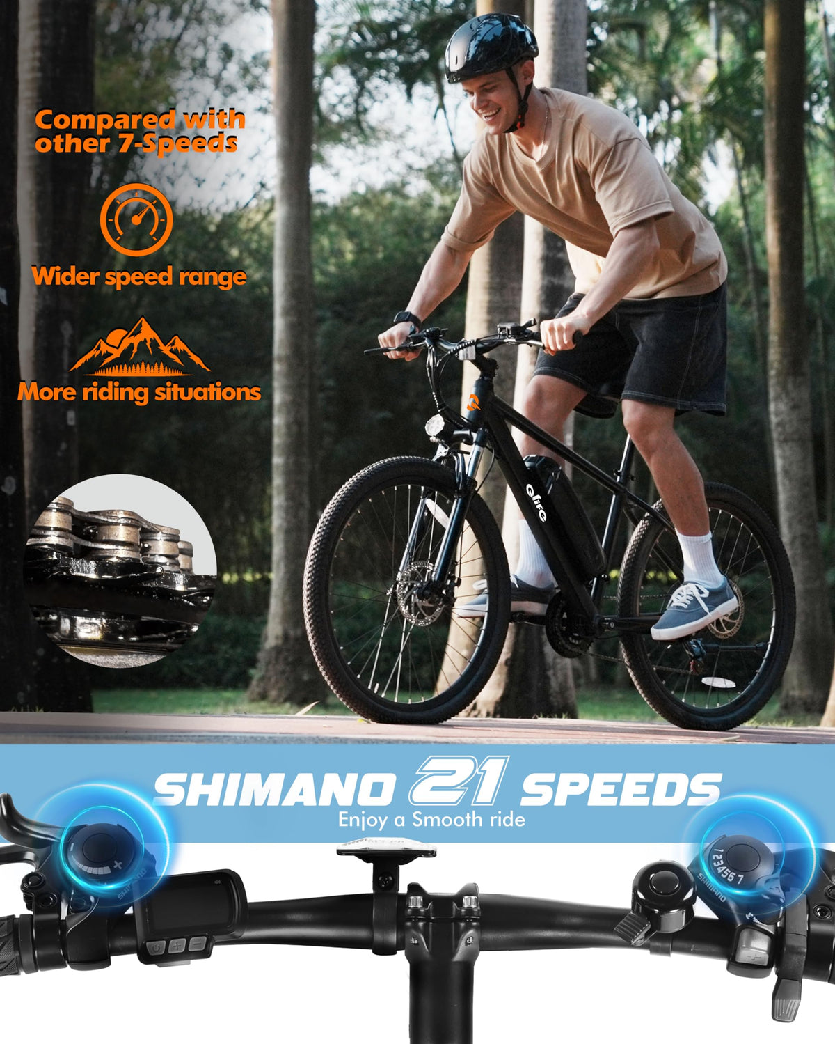 21-Speed 1200W Electric Bike with 48V 10.4Ah Removable Battery Y9422