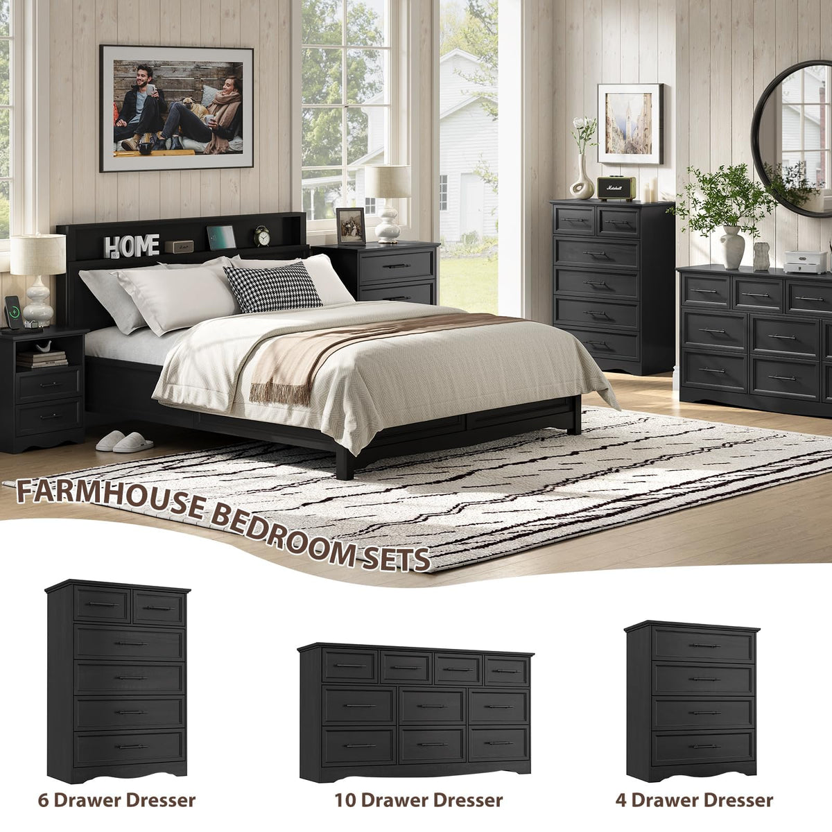 Black 6 Drawer Dresser N8285