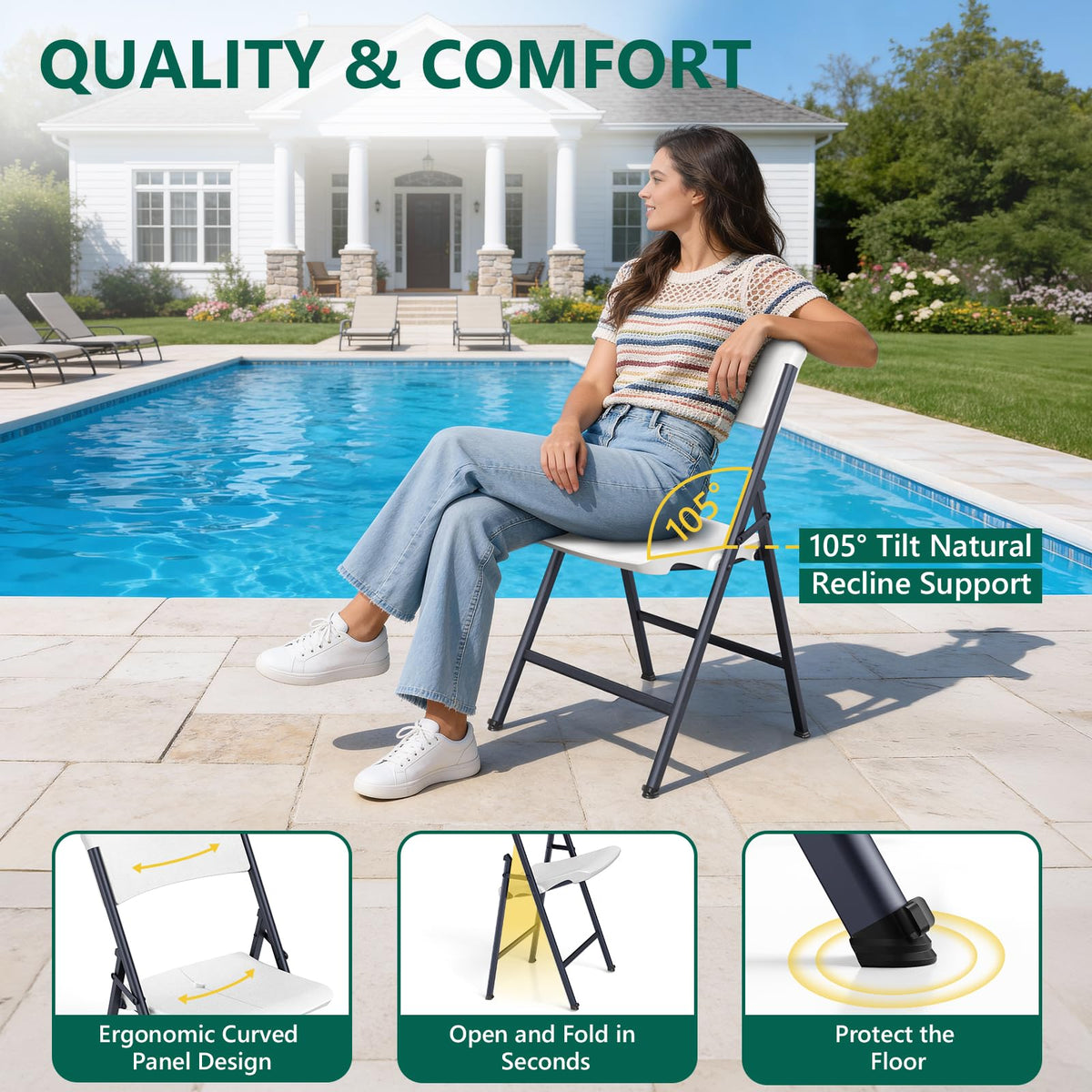 White 4 Pack Plastic Folding Chairs with Metal Frame H8564