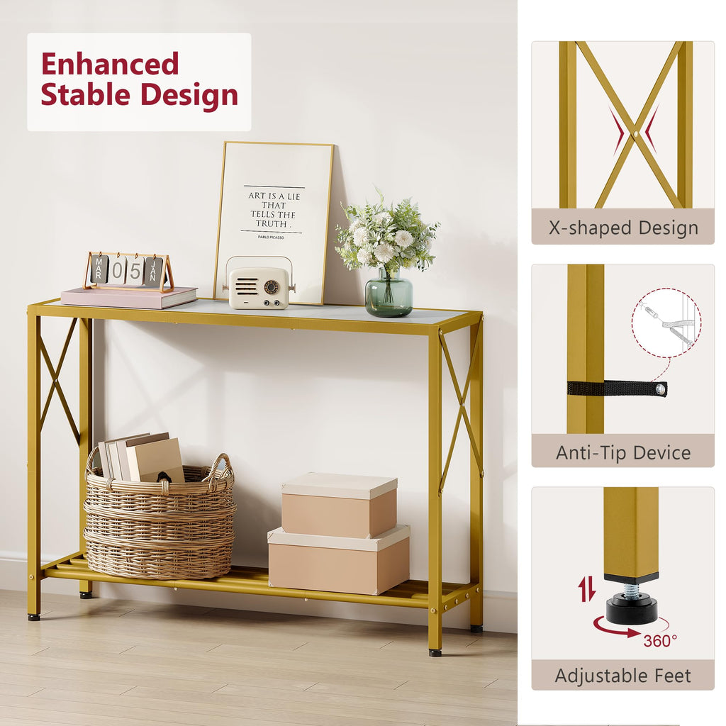 41.8" 2 Tier Gold Console Table with Shelves H524