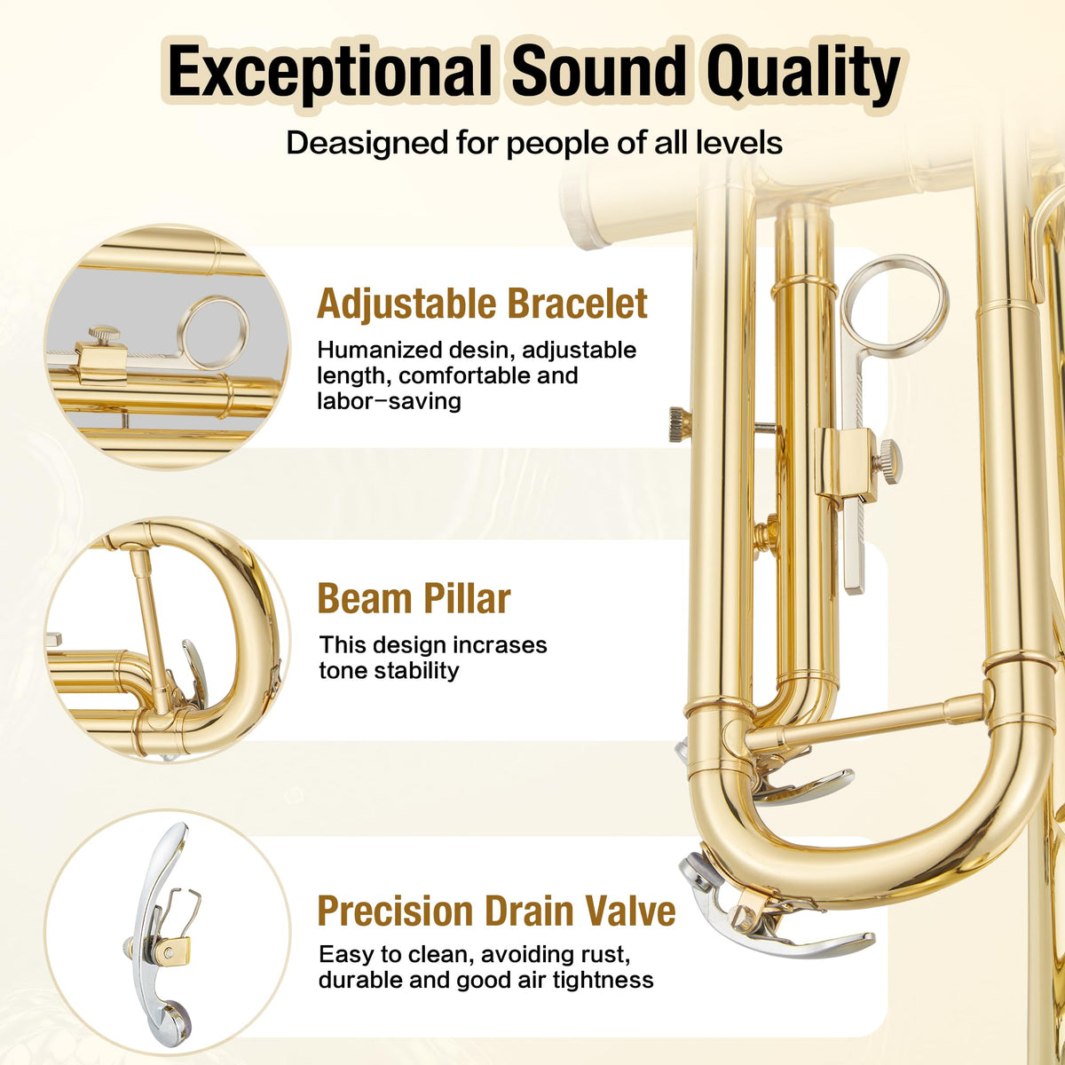 Gold Lacquer Brass Trumpet with Hard Case E8402
