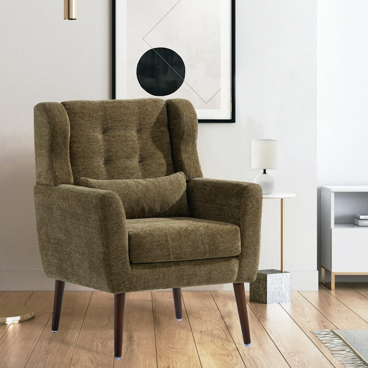 Olive Green Chenille Upholstered Accent Chairs Set of 2 F73462