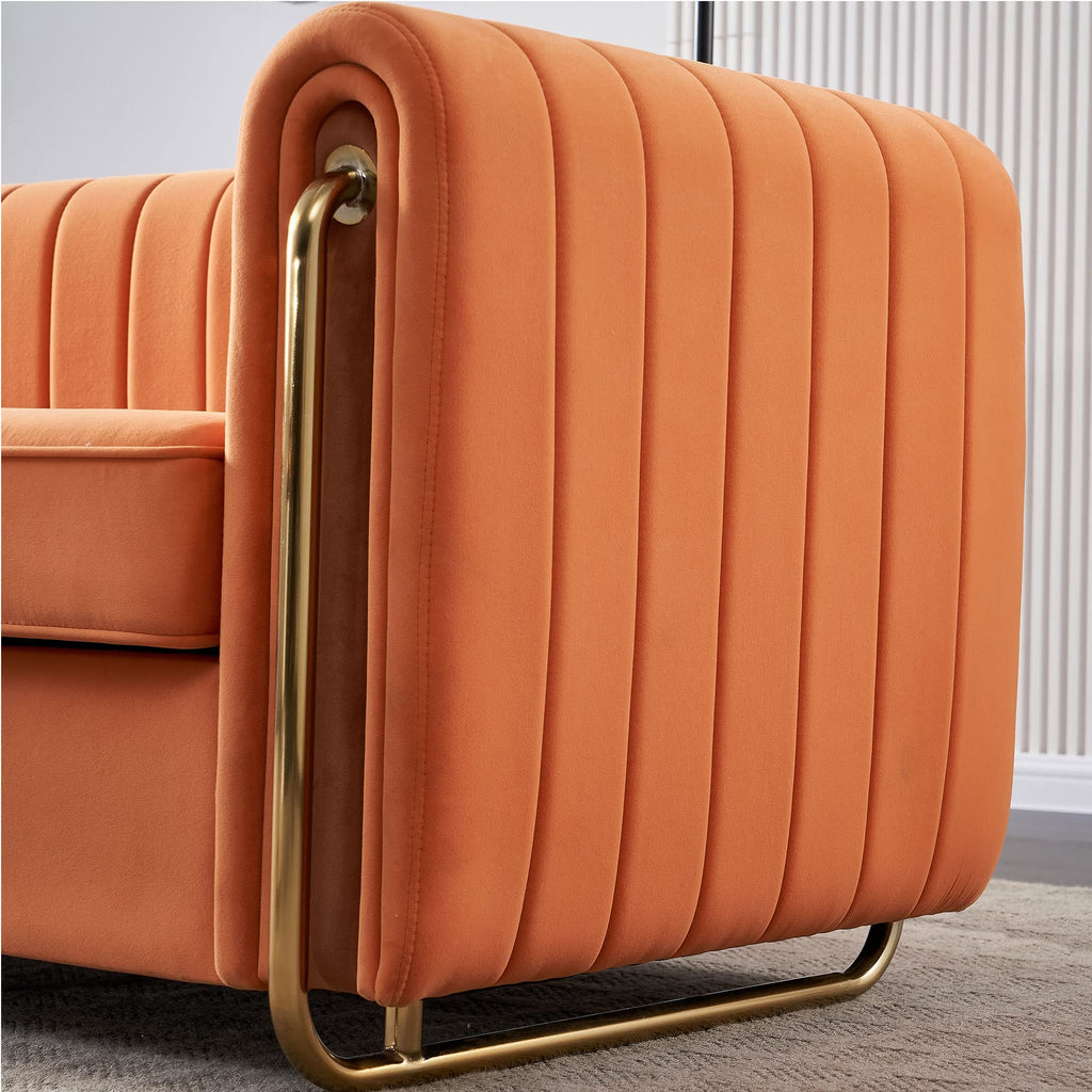 Orange Velvet 3-Seater Sofa with Rolled Arms Y176809