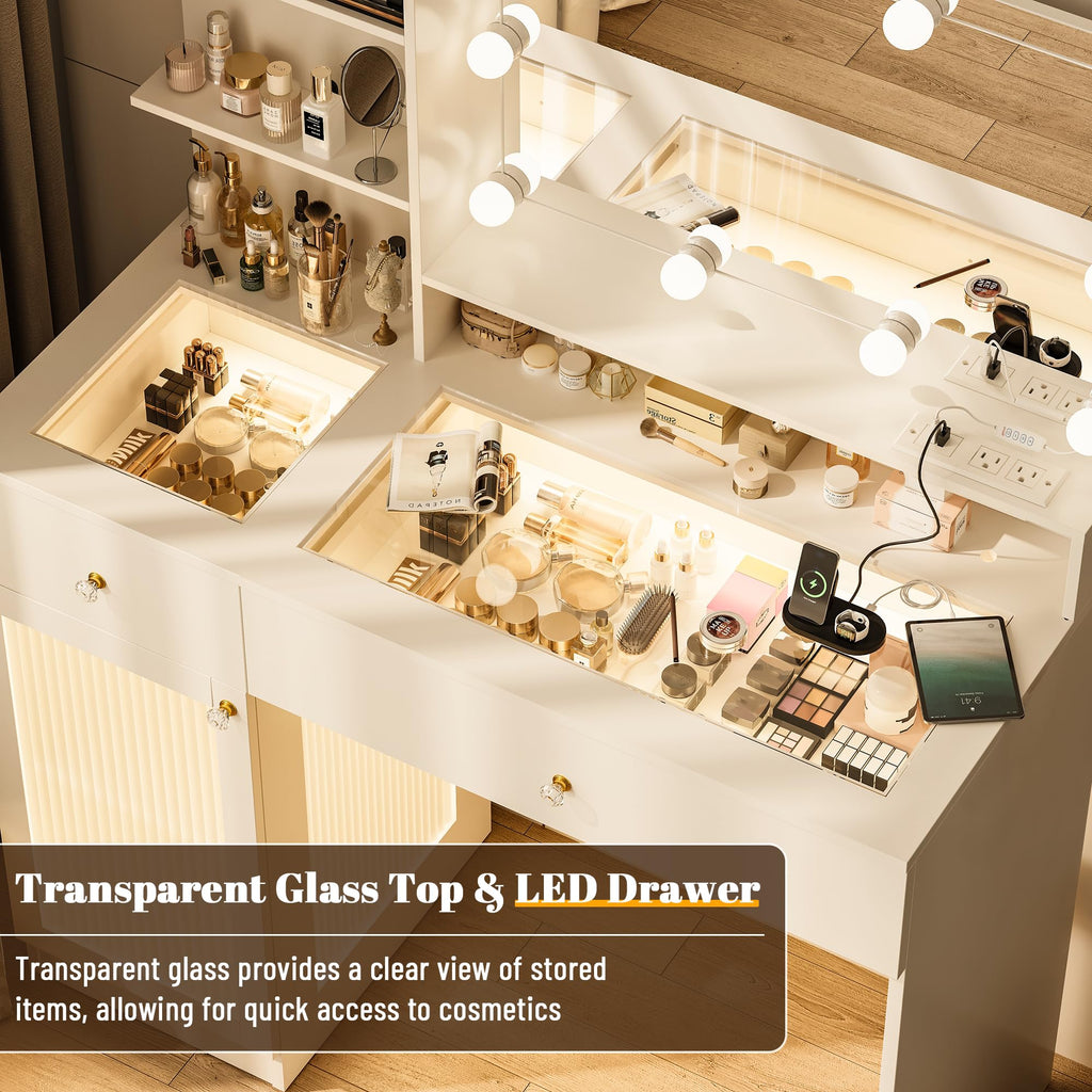 40" White Vanity Desk with Mirror and Lights H62782