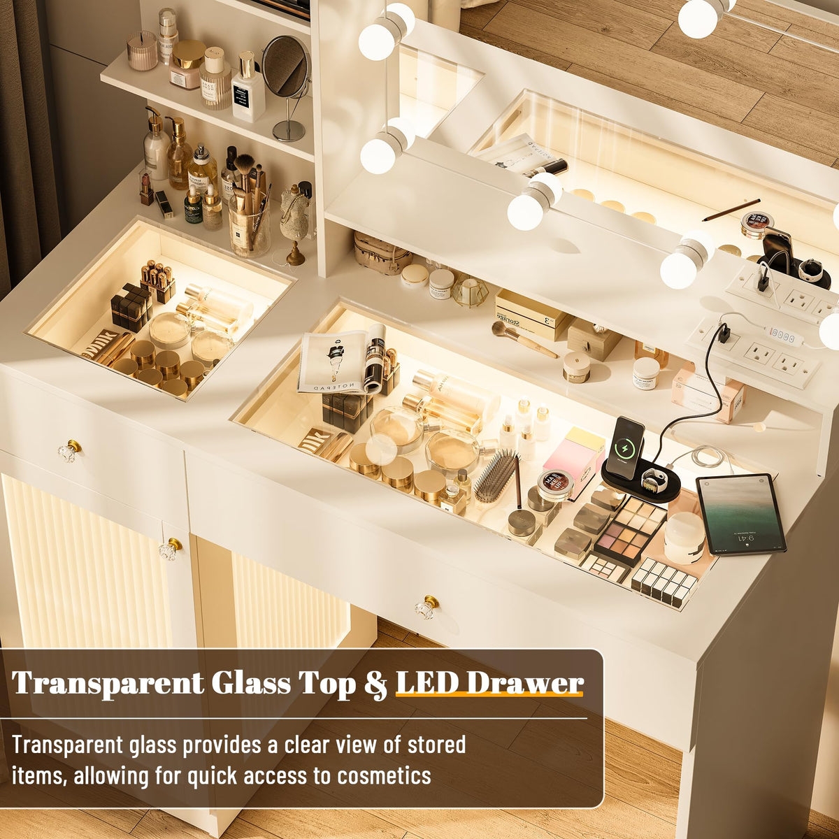 40" White Vanity Desk with Mirror and Lights H62782