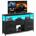 Black TV Stand with LED & Outlets, 5-Drawer Storage J938