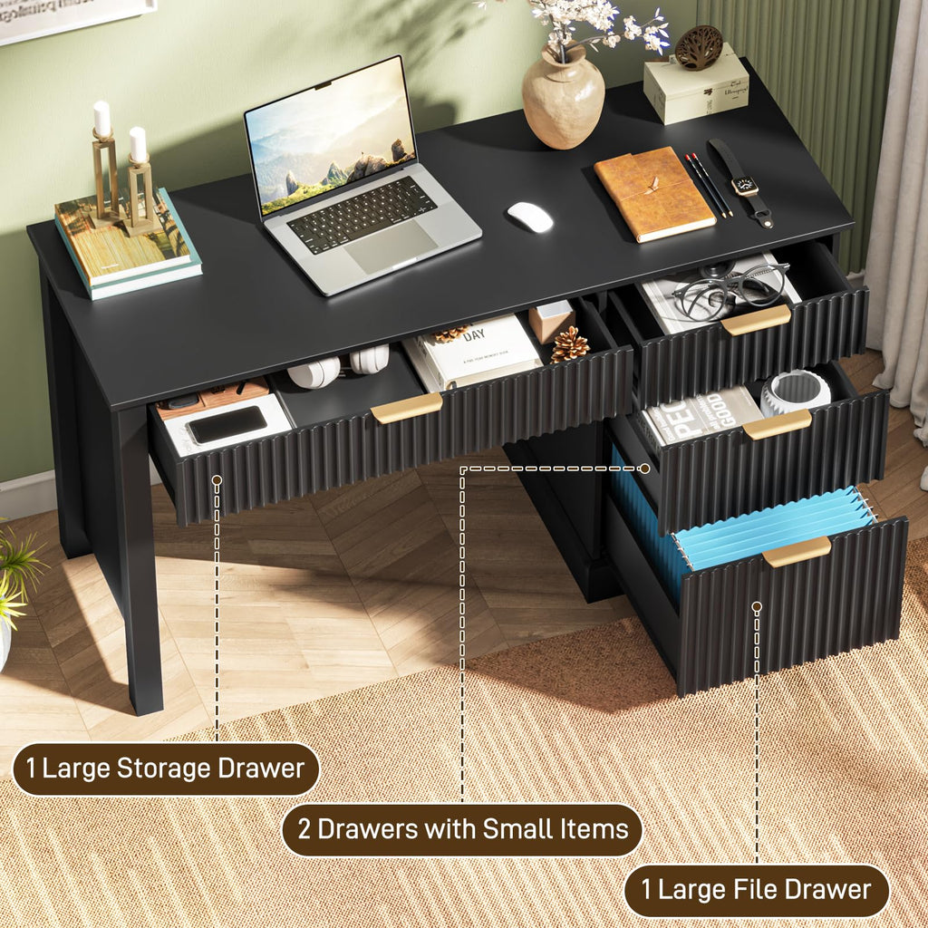 Black Wood Executive Desk with Drawers T375
