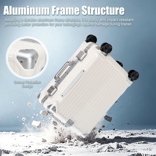 20 Inch White ABS Hardside Spinner Luggage with USB Port B998