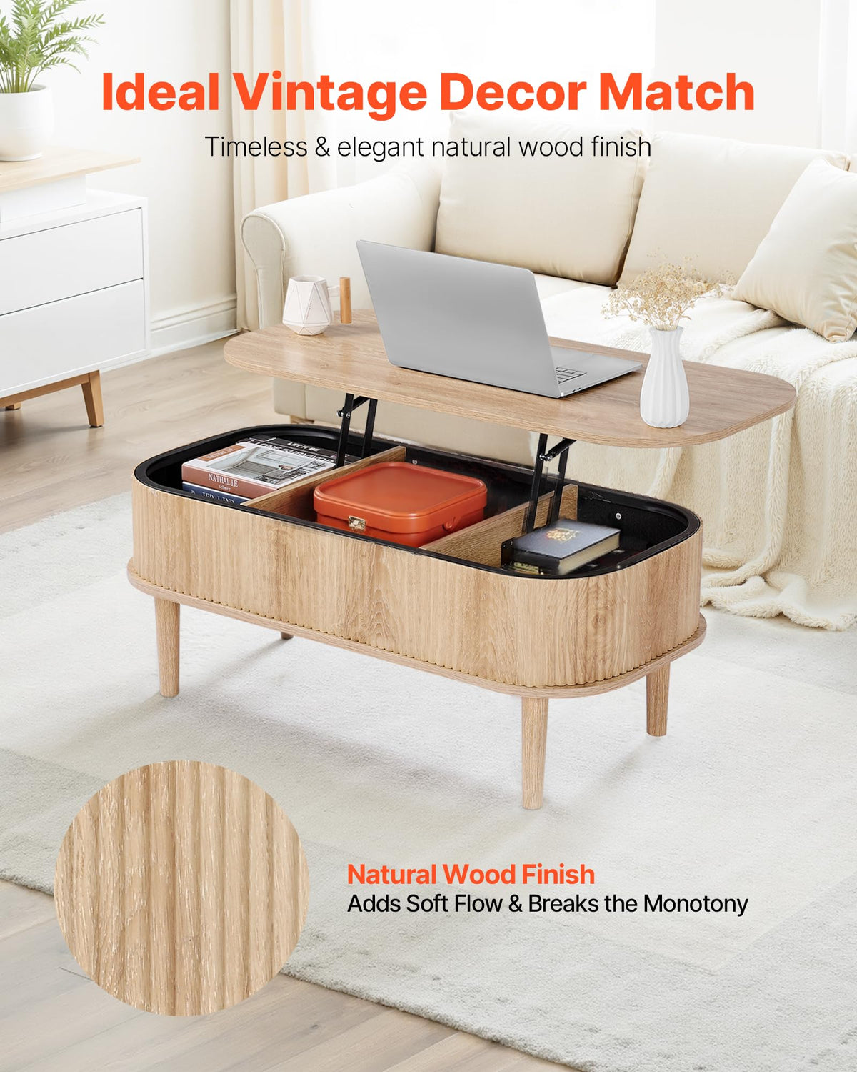 Natural Lift Top Coffee Table with Storage Q743