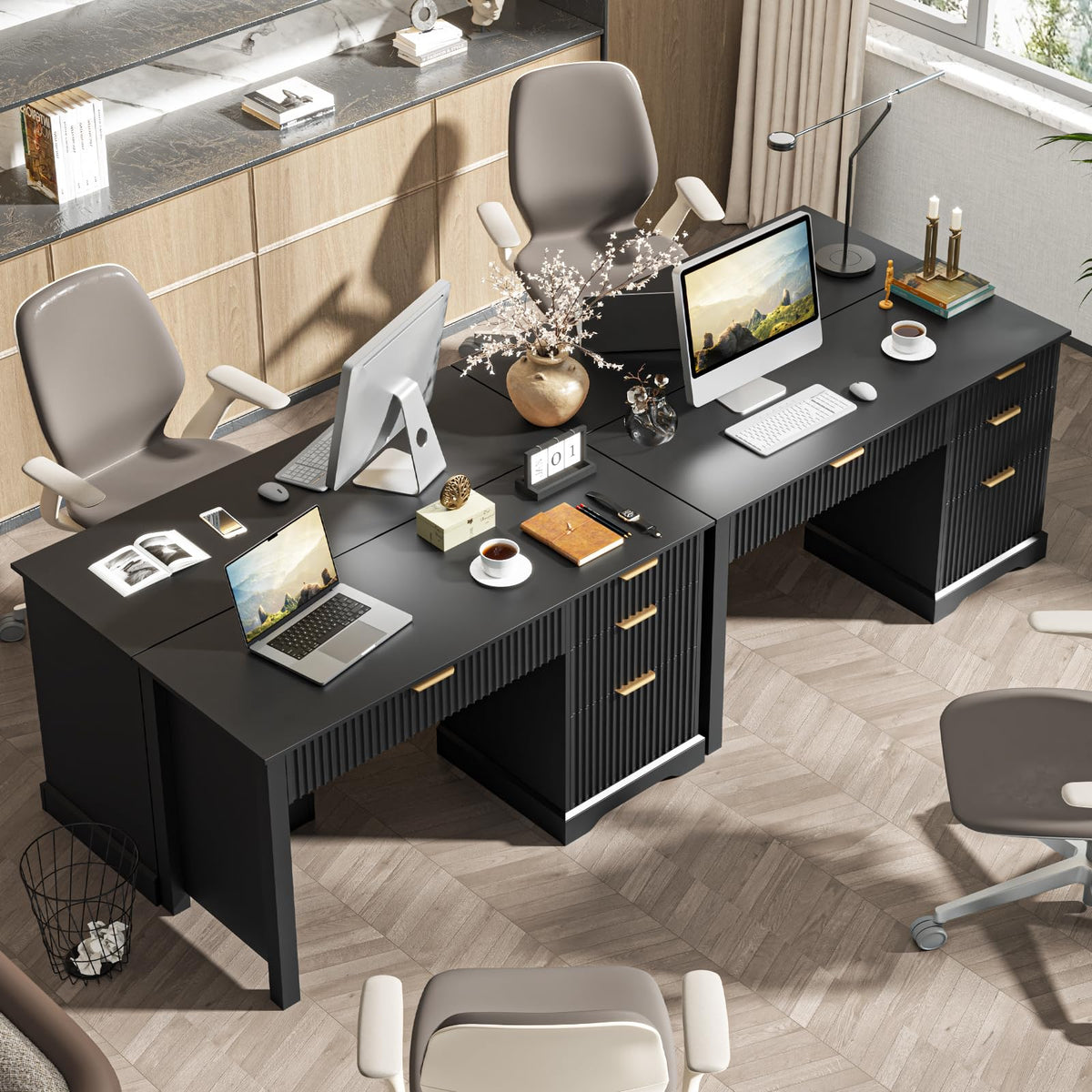 Black Wood Executive Desk with Drawers T375