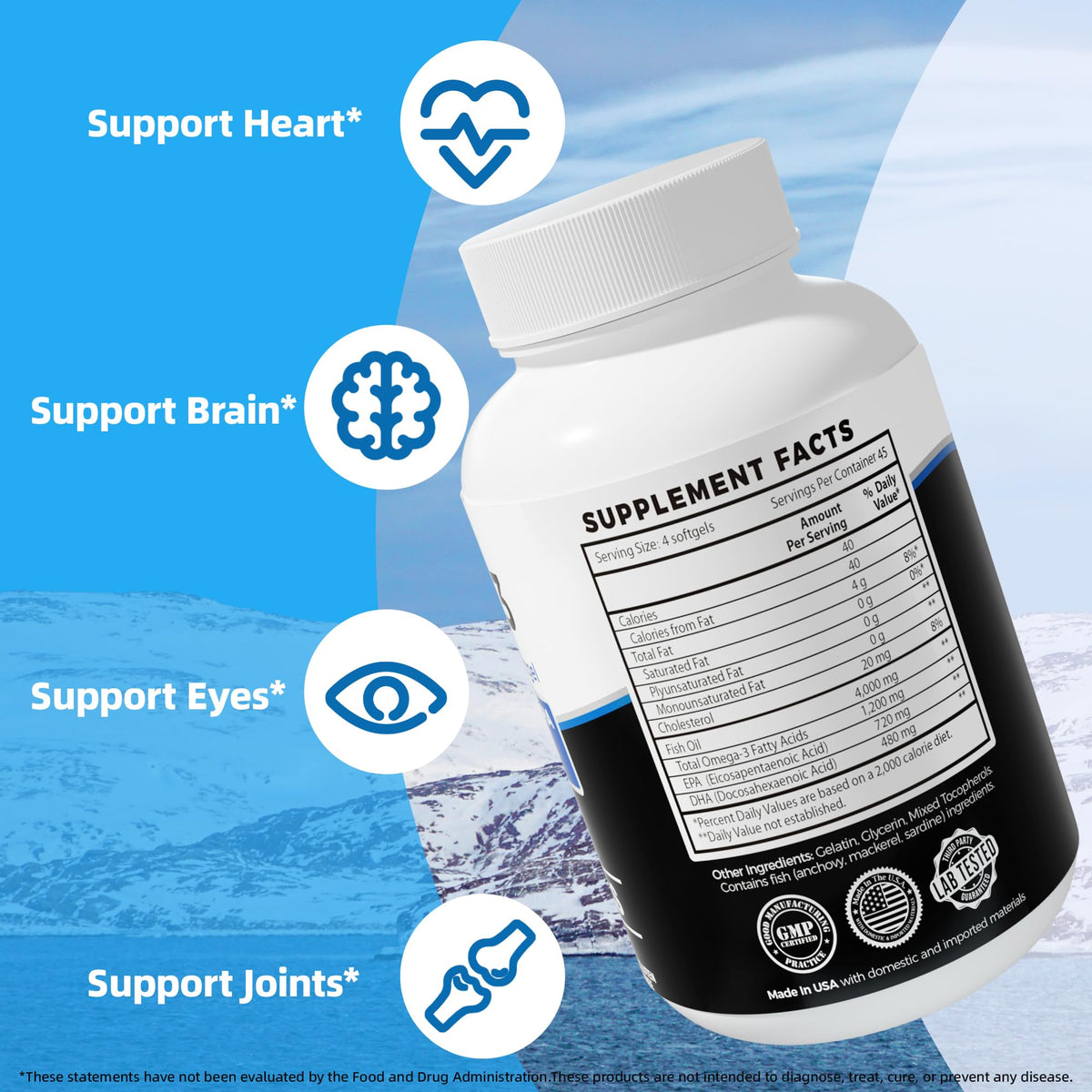 Omega 3 Fish Oil 4000mg 180 Softgels EPA & DHA K486