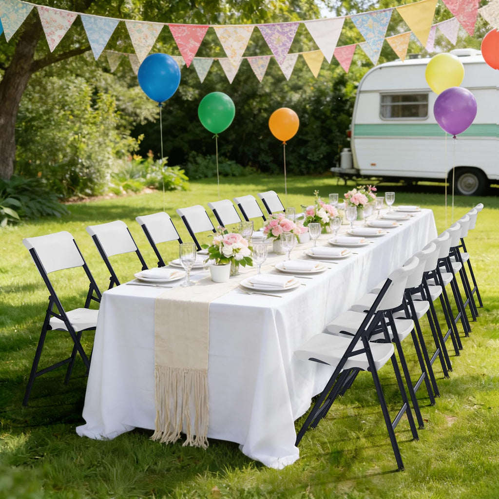 White 4 Pack Plastic Folding Chairs with Metal Frame H8564