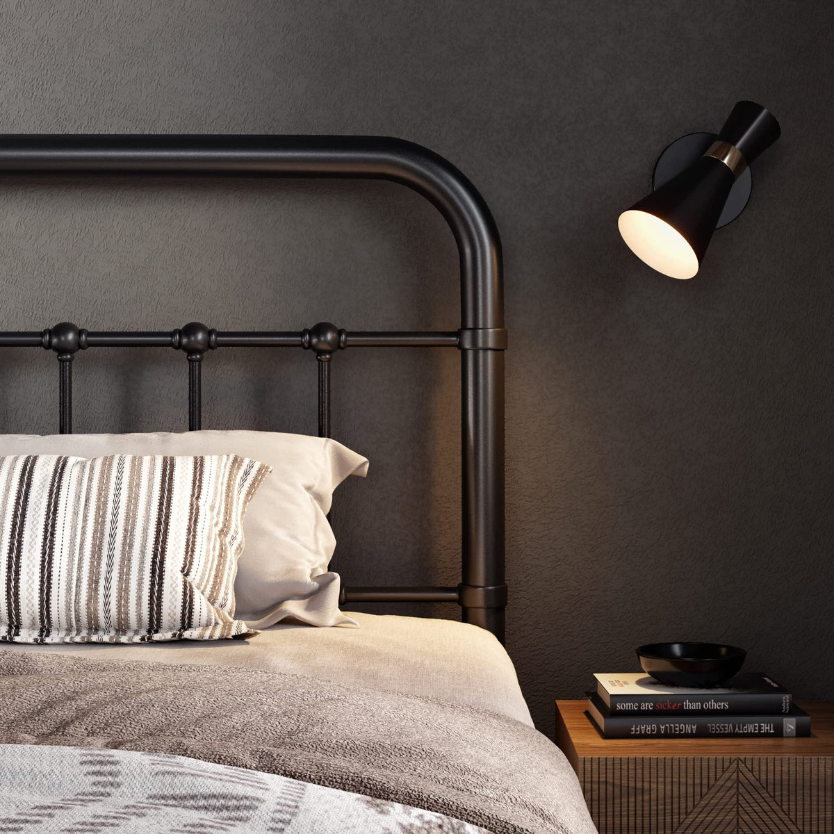 Full Metal Bed Frame with Victorian Iron-Art Headboard, Black A17492