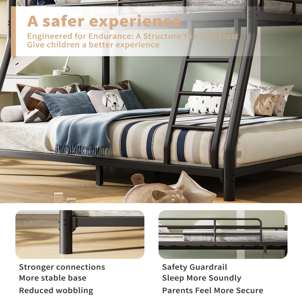 Twin Over Full Metal Bunk Bed with Guardrail and Ladder N5975