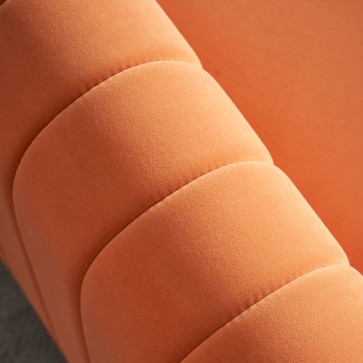 Orange Velvet 3-Seater Sofa with Rolled Arms Y176809
