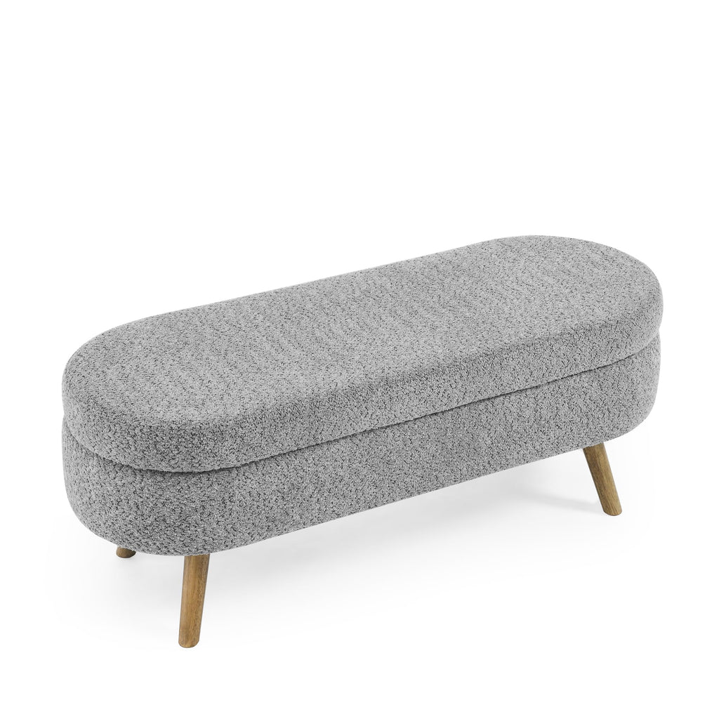 Oval Storage Bench with Rubber Wood Legs, Gray K586