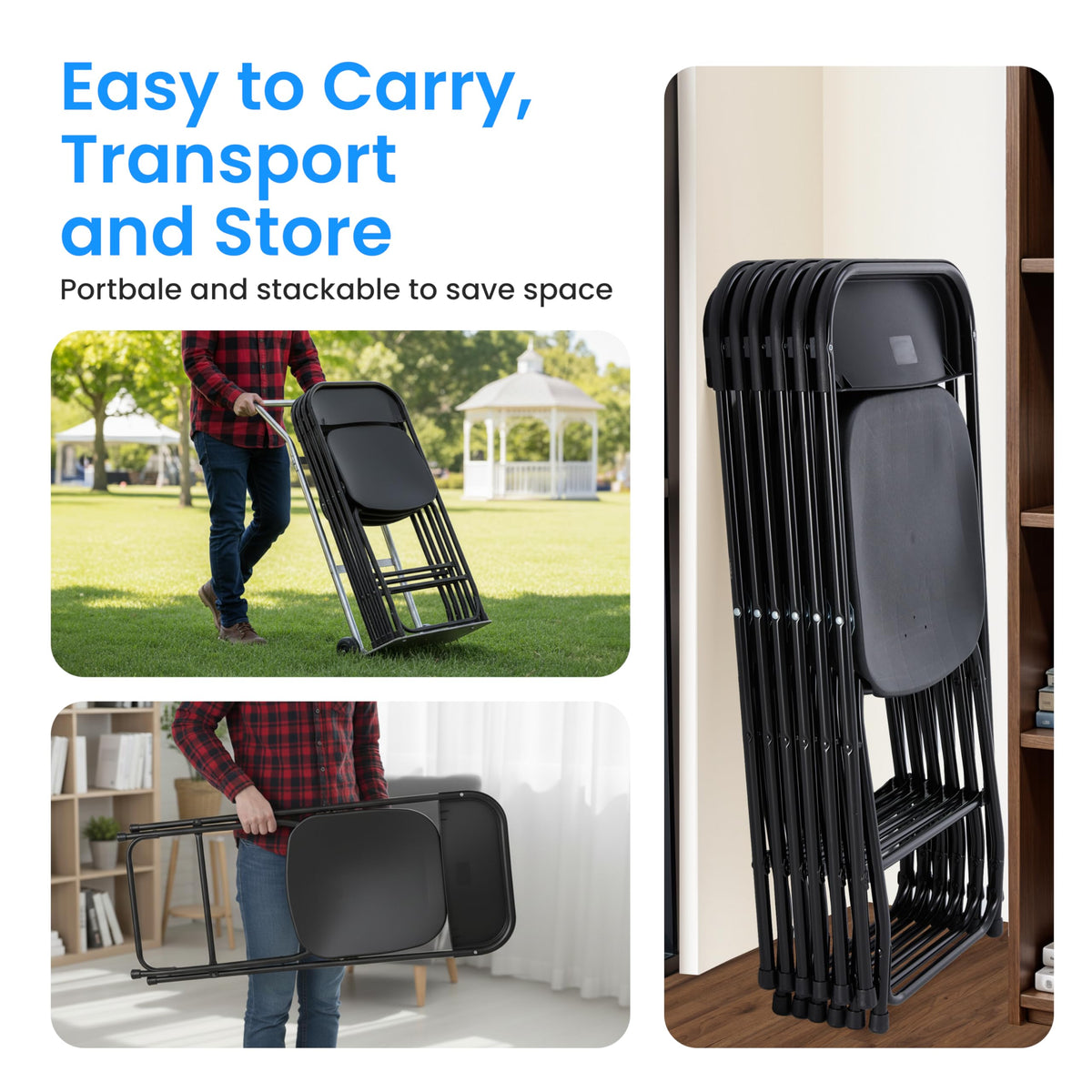 Black 10-Pack Folding Plastic Chair with Metal Frame M302836