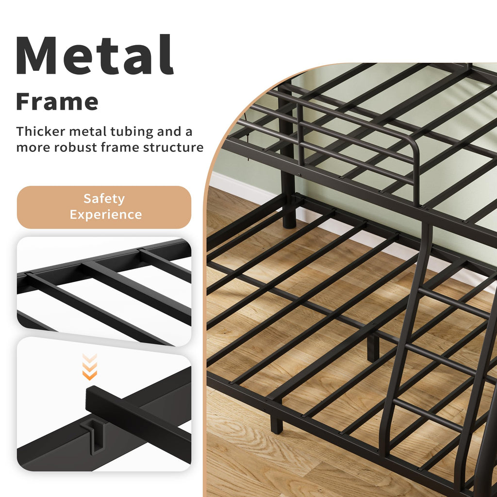 Twin Over Full Metal Bunk Bed with Guardrail and Ladder N5975
